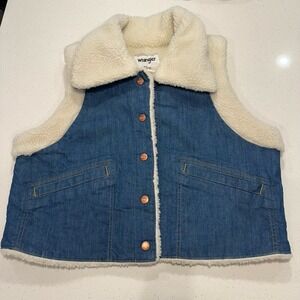 WRANGLER Blue Denim Sherpa Lined Western Vest Women Size Large NWT